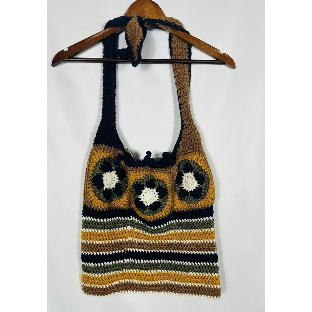 Hand Knit Crochet Large Hobo Bag Boho Hippie Festival Coachella Indie Earthy Y2K